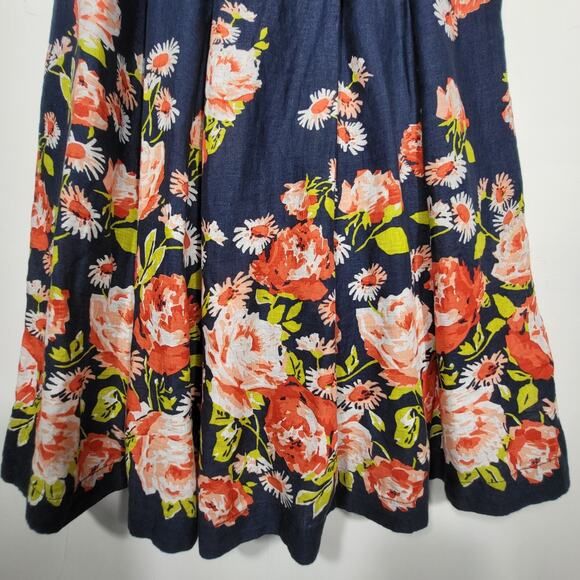 Lands End Blue Floral 100% Linen Garden Print Sleeveless Dress Size 14 Petite - Picture 3 of 11